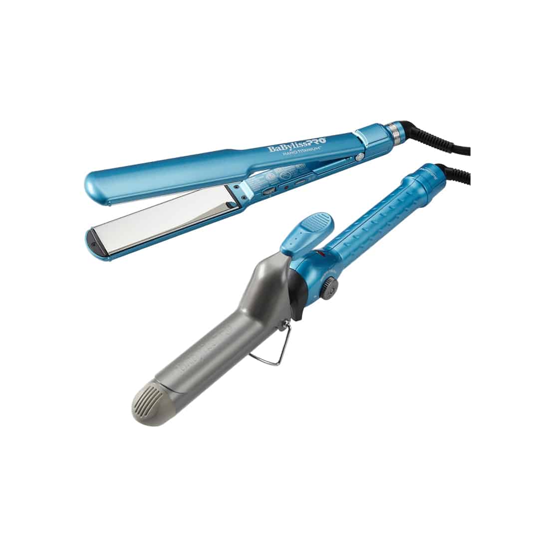 BaBylissPRO Nano Titanium 1 12 Ultra-Thin Flat Iron & 1 14 Spring Curling Iron BNTPP69 Plancha BaBylissPRO BNTPP69 - Nano Titanium