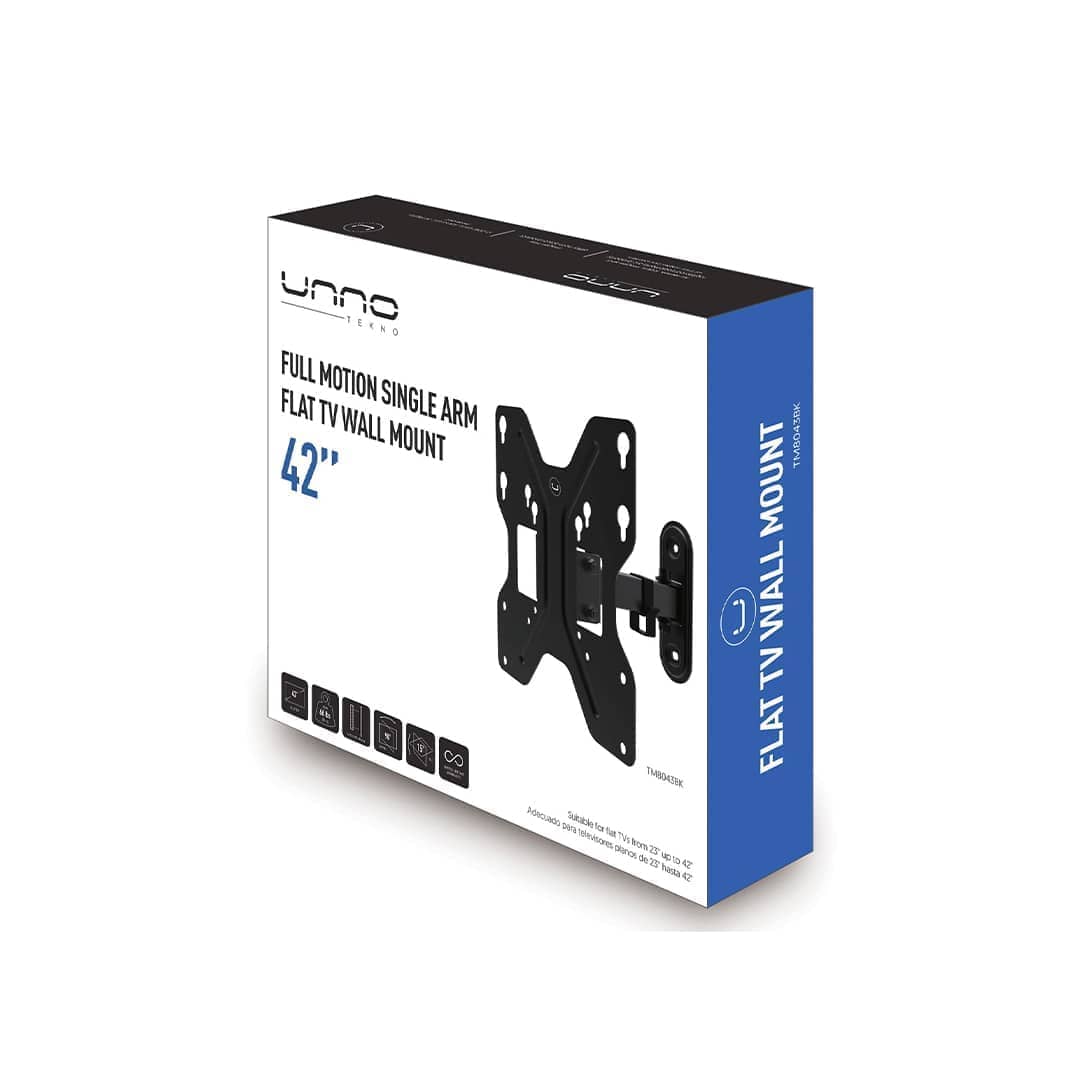 Unno Tekno. 23 - 42. Full Motion Single Arm. Flat TV Wall Mount. TM8043BK -4 Base Unno Tekno. 23" - 42" -Full Motion Single Arm / TM8043BK