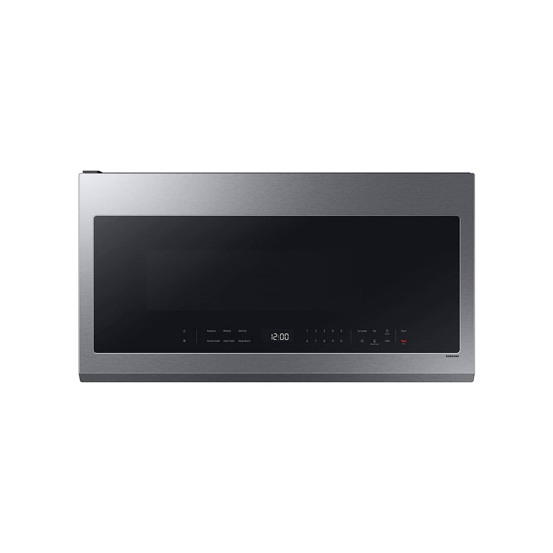 Microondas de 2,1 pies cúbicos con Wi-Fi sobre la estufa en acero inoxidable resistente a las huellas dactilares Microondas Samsung ME21DG6300SRAA