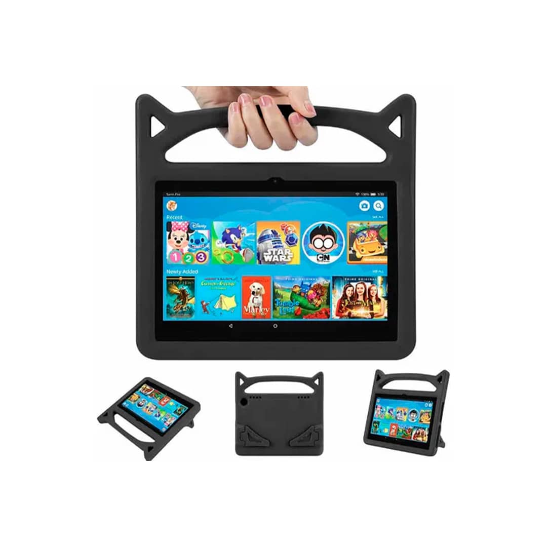 Forro. Tablet Fire 7. Goma Silicone. Negro (Orejitas). X002LF9BSP Forro Tablet Fire 7 - Goma / Silicone