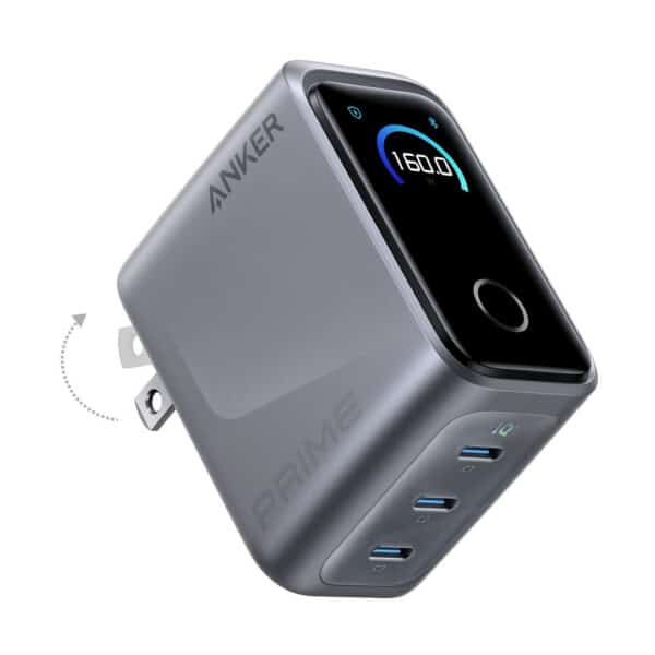 Anker Cargador Prime, bloque de cargador compacto USB-C GaN de 160 W, pantalla inte