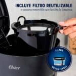 Oster Cafetera 12 Tazas con Filtro Reutilizable, Función Pausa y Servir, Ventanilla de Agua, Negro, BVSTDCS121B (1)