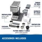 Oster Cafetera PrimaLatte 2 Touch, Panel Táctil, 19 Bar de Presión, Gris, BVSTEM6801M (1)