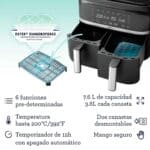 Oster Freidora de Aire Dual con Recubrimiento Antiadherente DiamondForce, 2 Canastas, 7,6 Lt, Negro, CKSTAF7MCDDF (1)