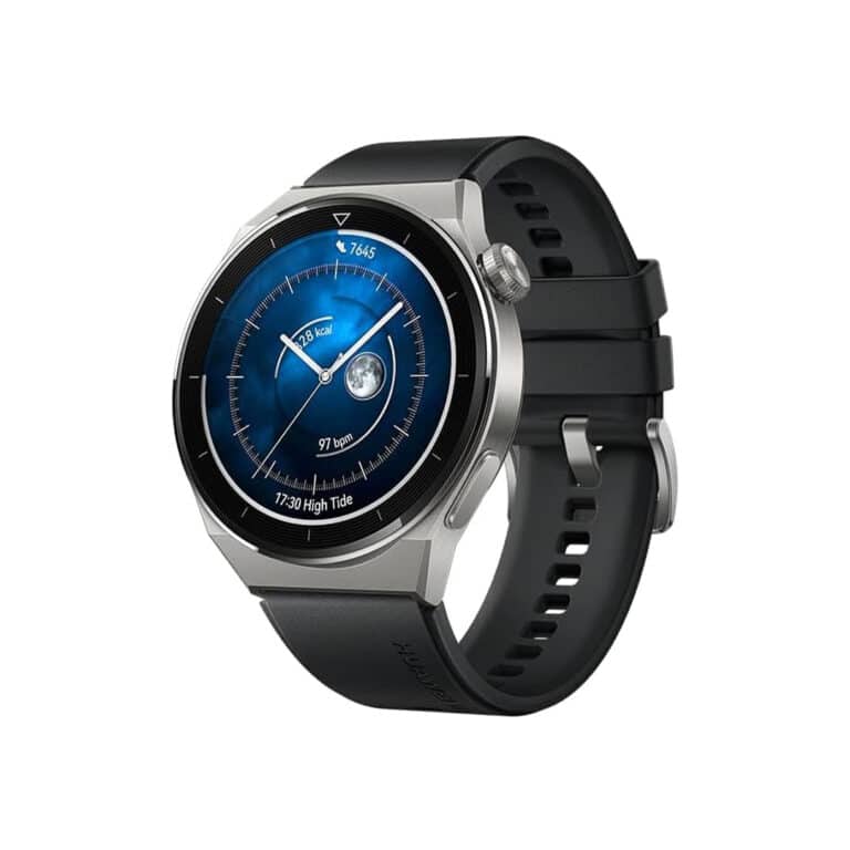 Huawei Watch GT 3 Pro (ODN-B19), Light Titanium CaseBlack Fluoroelastomer Strap.