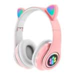 Cat Ear Wireless Headphone P33M Pink LED Wireless Headphones with 7 Color Light (3)