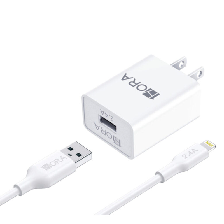 1HORA Combo Cargador IP 1M 2.4A 12W Max GAR143, Blanco White