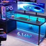 AODK Desk 59 Computer Desk with USB Charging Ports & LED Light