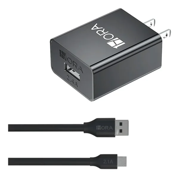 1HORA Combo Cargador Micro 1M 2.4A 12W Max GAR124, Negro Black