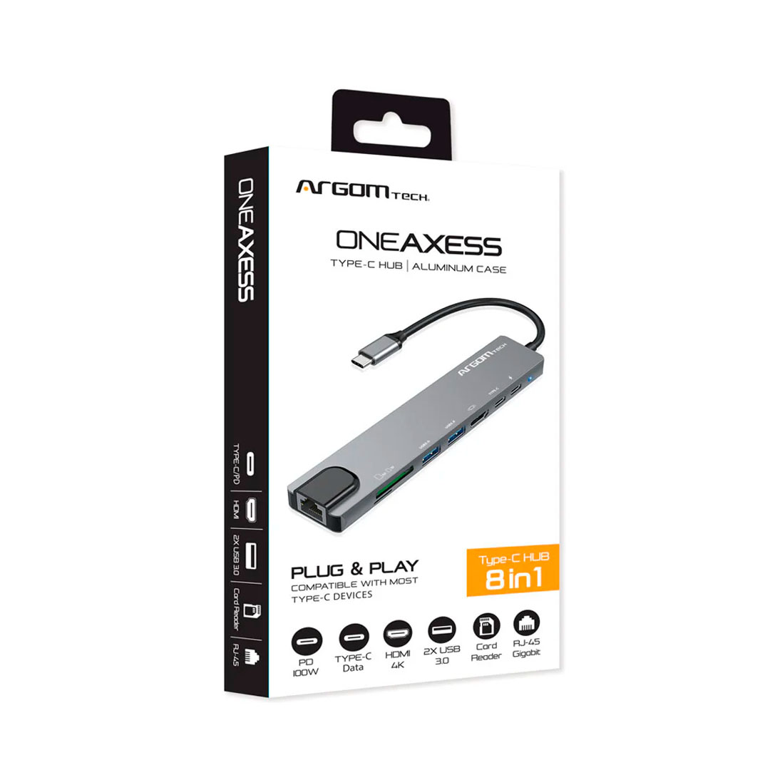 Argom Tech One Axess 8-in-1 Type-C Hub (arg-ub-0093), with 100W PD Passthrough (3) HUB tipo C Argom Tech One Axess 8 en 1 con puerto PD de carga de paso de 100W - Imagen 1