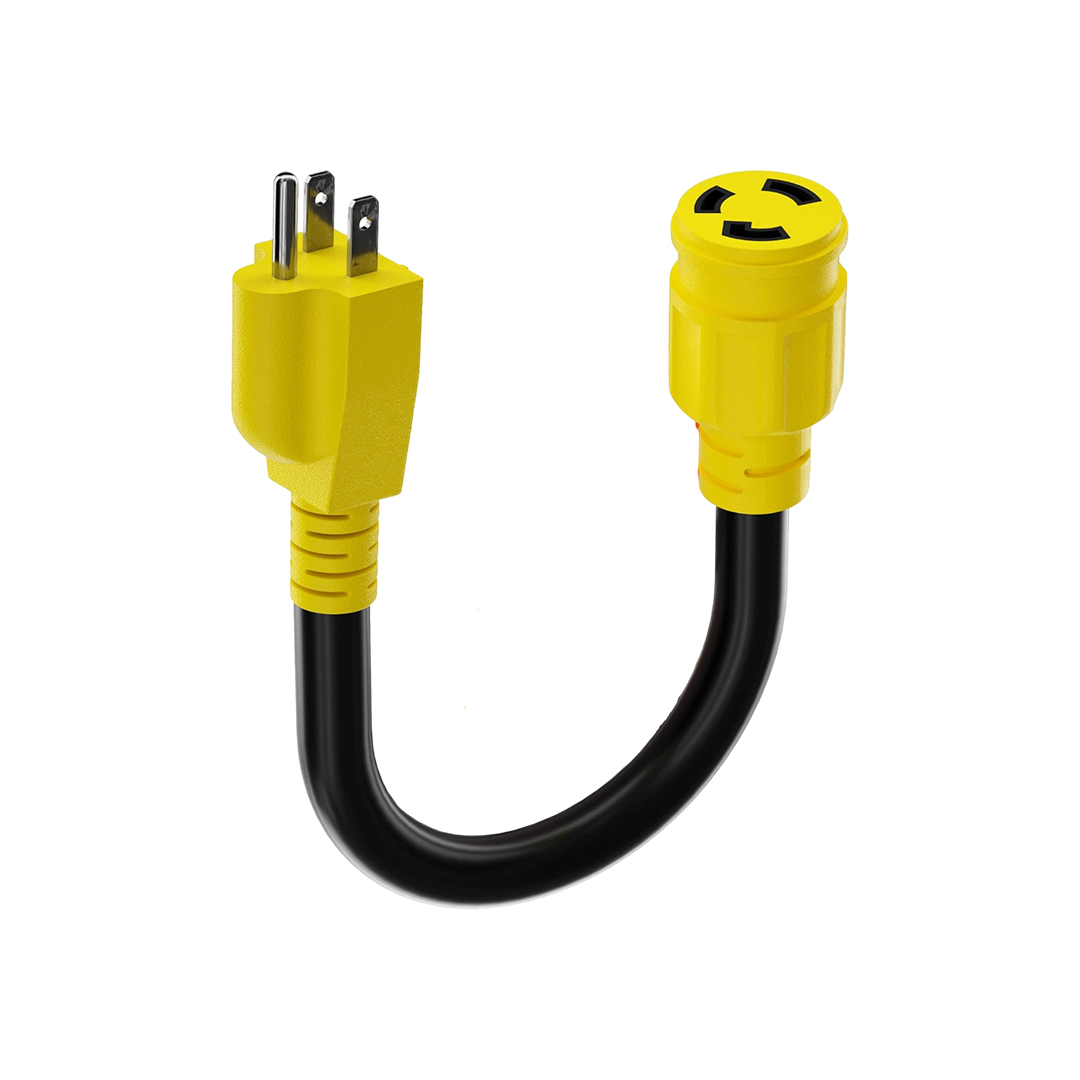 MISC PlugSaf 3 Prong 15 Amp RV Generator Adapter Cord, NEMA 5-15 Male Plug to NEMA L5-30 Female Plug, 12inch 10 Gauge Cable PlugSaf adaptador para generador RV de 3 clavijas 15 Amp conecta NEMA macho 5-15P a NEMA L5-30R hembra - Imagen 1