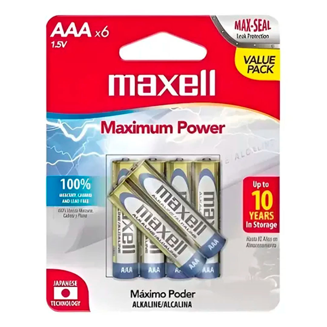 Maxell Alcalinas AAA (Blister 6) 1.5V Maxell Pilas Alcalinas AAA (Blister 6) - Imagen 1