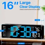 Reloj de pared 5505. MASHI Reloj de pared digital, reloj digital de pantalla grande de 16 pulgadas con control remoto