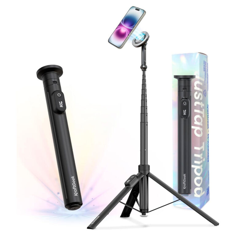 KraftGeek 65 H Unfolded JustTap Tripod Magsafe for iPhone, Black