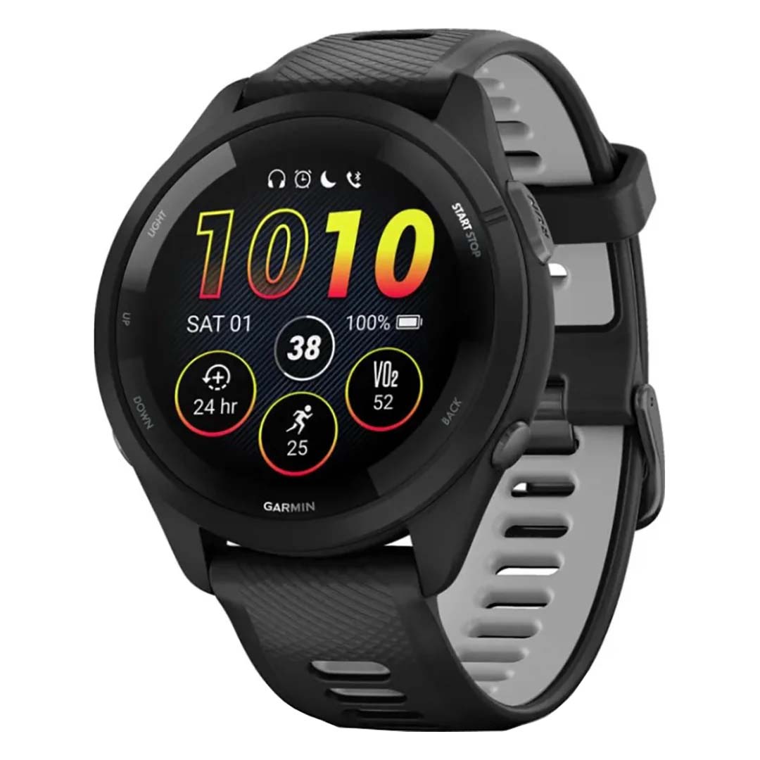 Garmin Forerunner 265 (010-02810-00), Black Bezel and Case with BlackPowder Gray Silicone Band (1) Reloj inteligente Garmin Forerunner 265 (010-02810-00) Black corra Powder Gray - Imagen 1