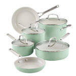 Set de Ollas y Sartenes KitchenAid de ceramica 10 Piezas (84820) Pistacho