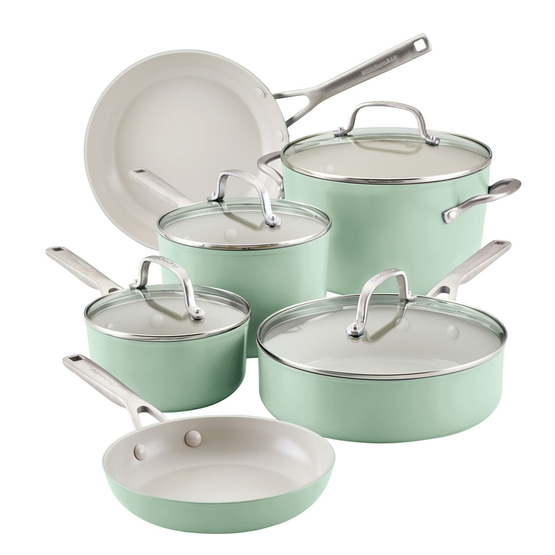 KitchenAid Set de Ollas y Sartenes de Ceramica 10 Piezas Anodizado (84820) Pistacho Set de Ollas y Sartenes KitchenAid de ceramica 10 Piezas (84820) Pistacho - Imagen 1