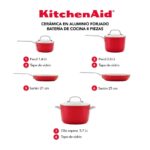 Set de Ollas y Sartenes KitchenAid de ceramica 8 Piezas (12721) - Rojo Imperial - Imagen 4