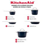 Set de Ollas y Sartenes KitchenAid de ceramica 8 Piezas (13175) - Negro - Imagen 3